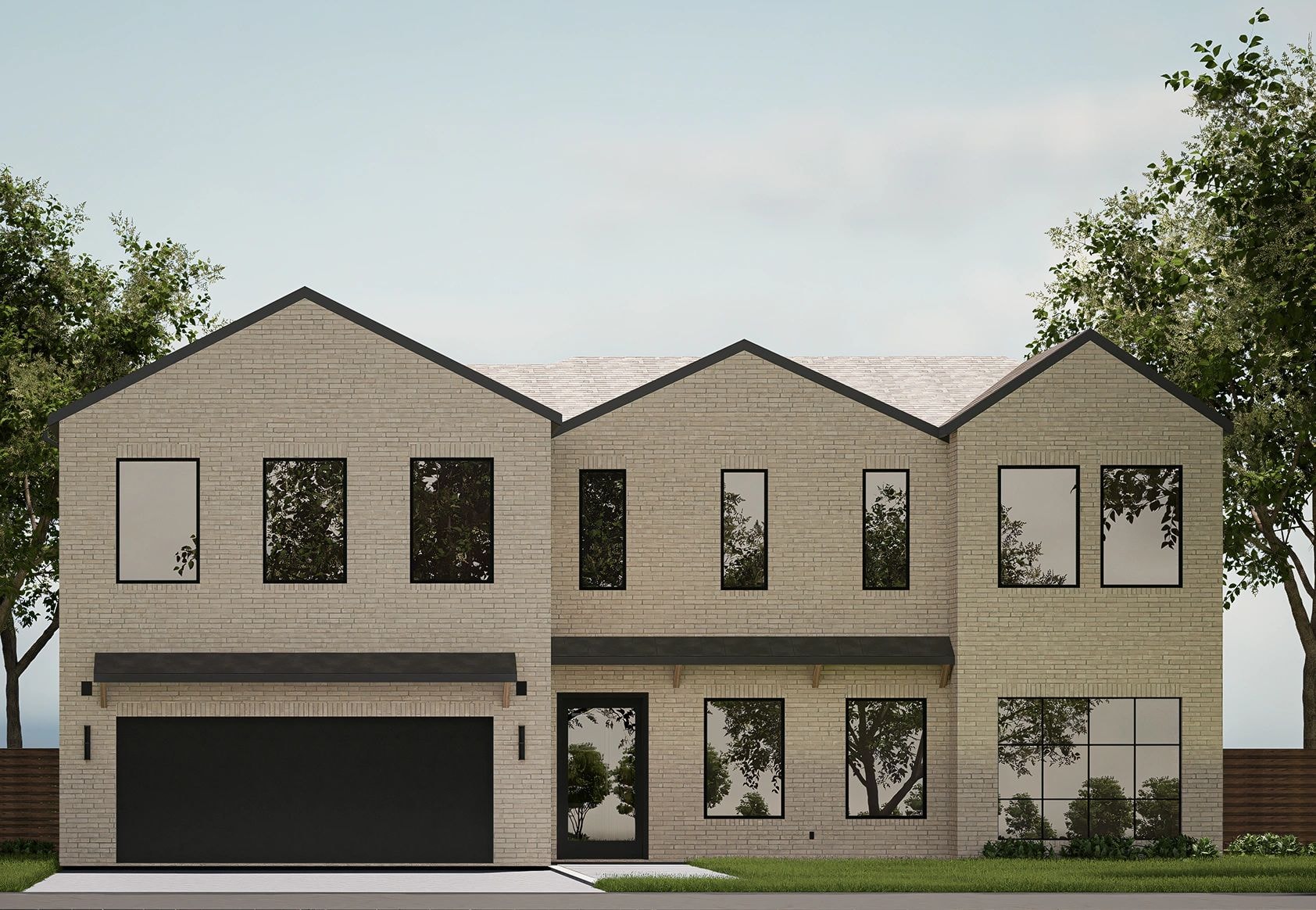 Modern brick home architectural render