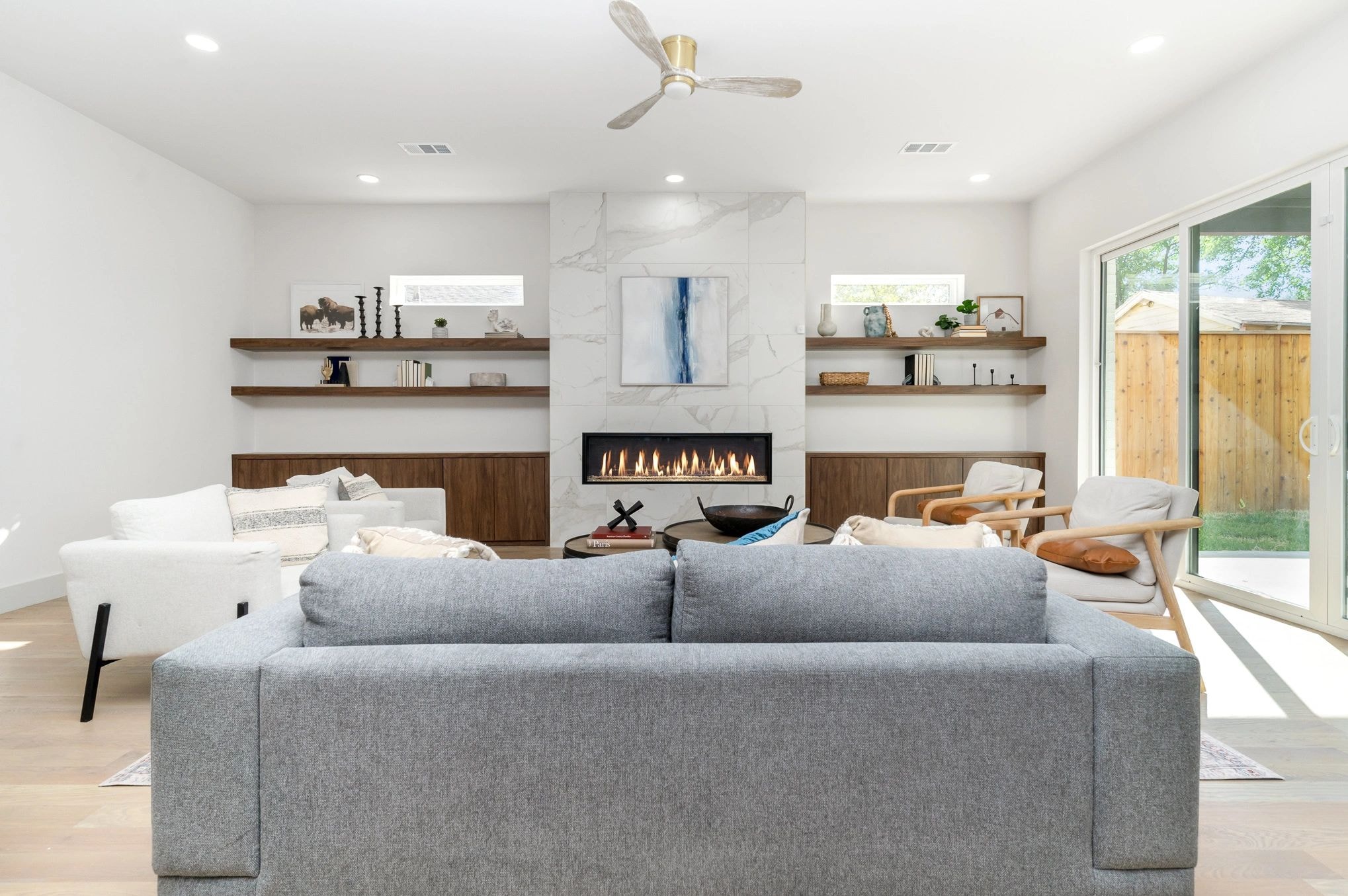 Luxury living room with fireplace